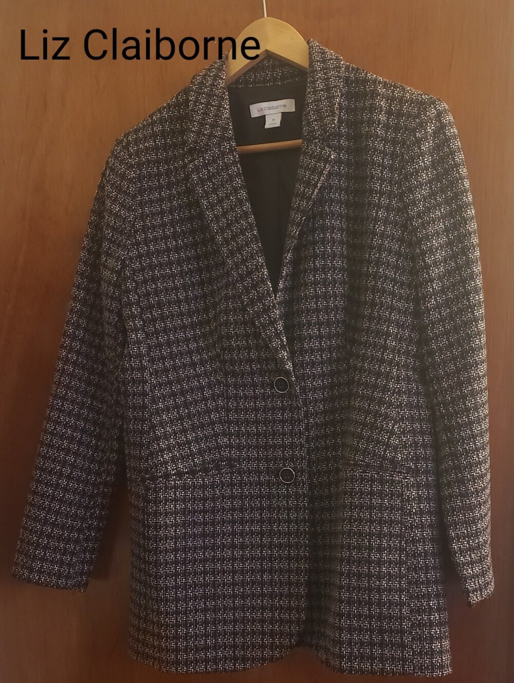 Liz Claiborne Black & White & Brown/Tan Tweed Blazer Jacket